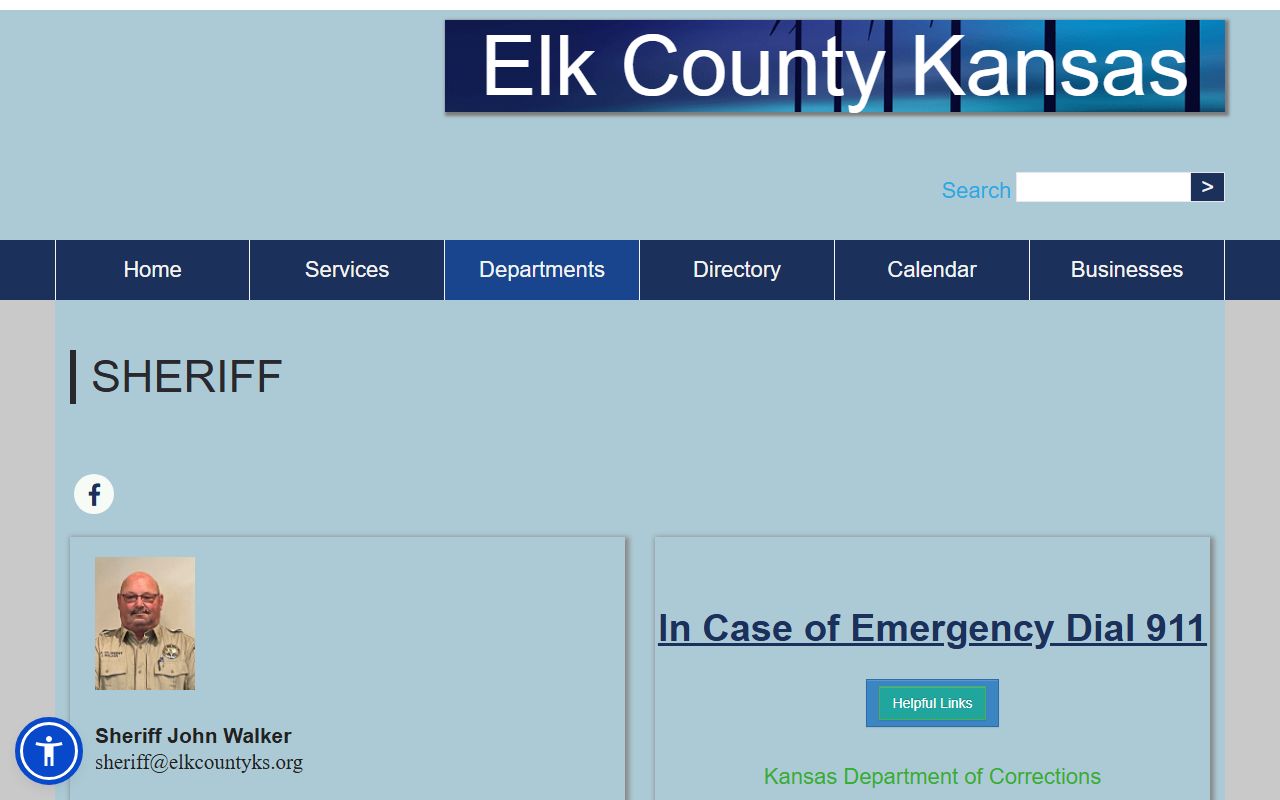Elk County sheriff contact page for inmate population and jail records